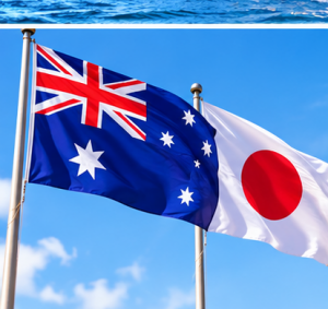 オーストラリアと日本の国旗が並んでいる